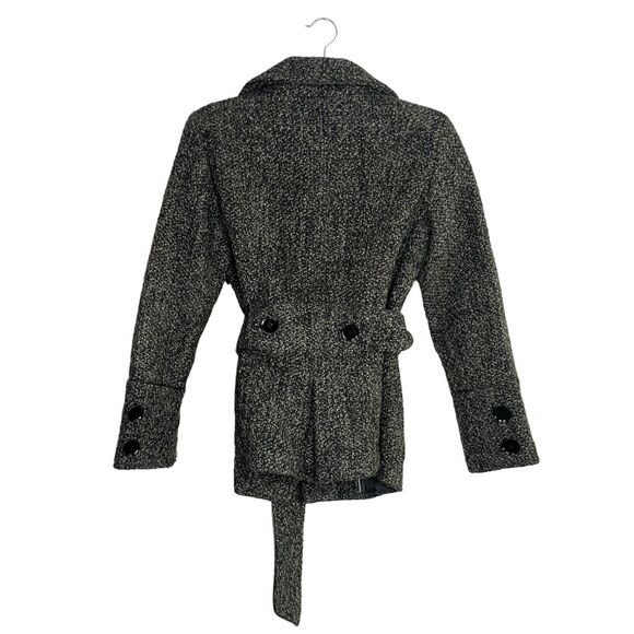 ZARA Wool Blend Long Sleeve Collard Belted Button Up Coat Jacket  M Grey Black - Picture 5 of 15